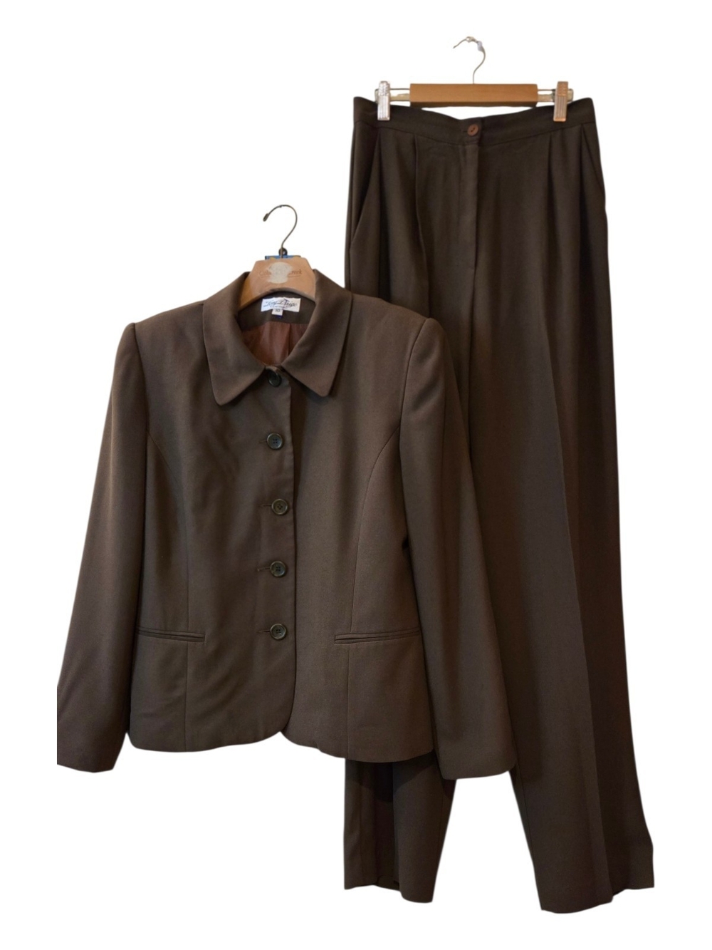 Long Paige Vintage Classic Women's Brown Pant Suit Jacket & Trousers Size 10